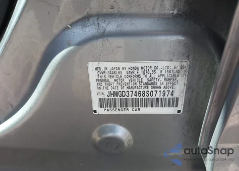 2008 Honda Fit из США, поврежденный, VIN JHMGD37468S071974